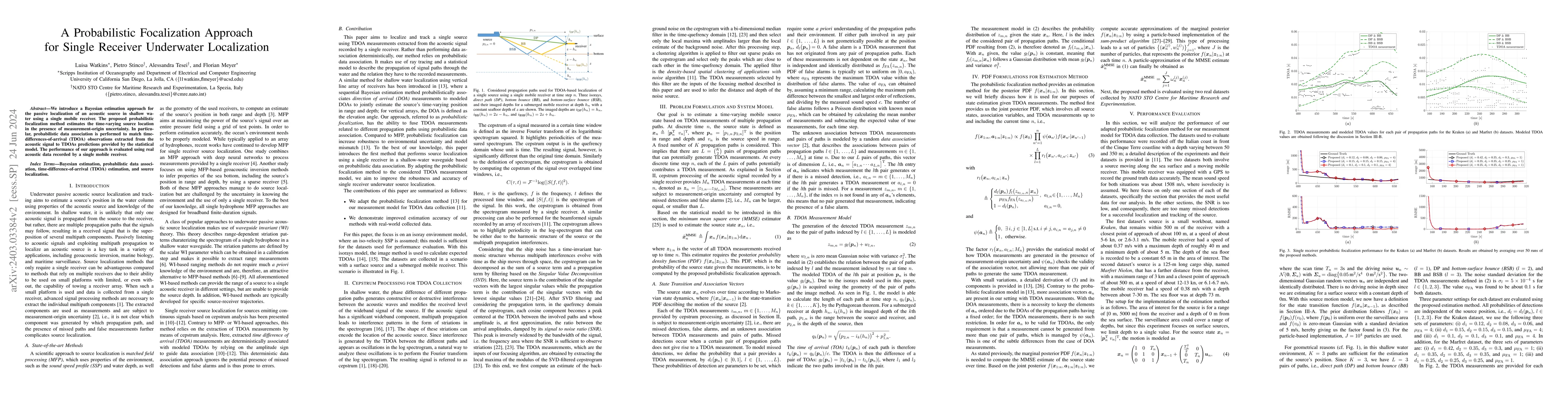 Thumbnail for A Probabilistic Focalization Approach for Single Receiver Underwater
  Localization