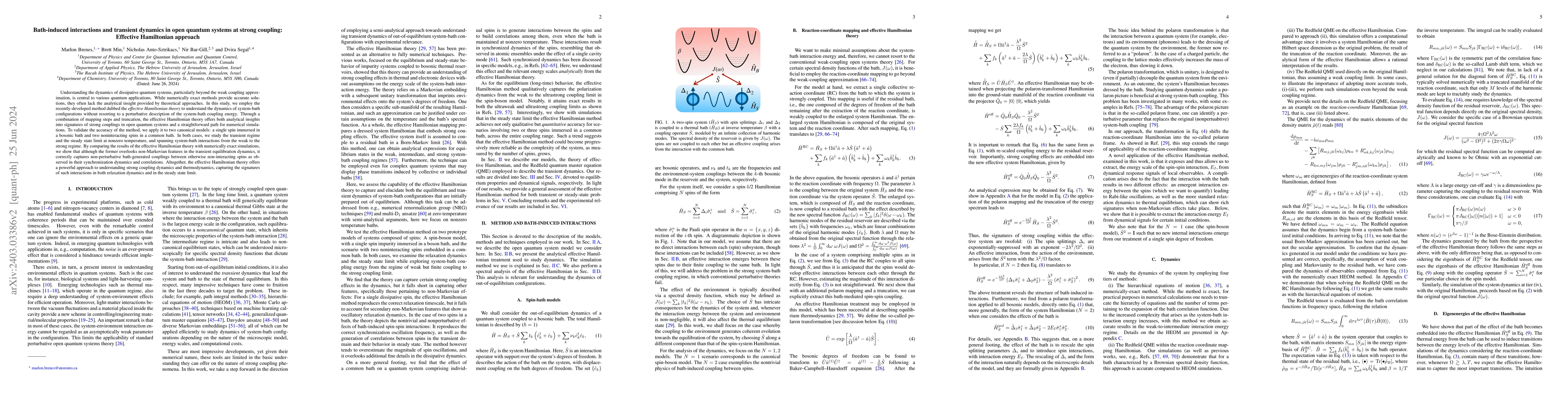 Thumbnail for Bath-induced interactions and transient dynamics in open quantum systems
  at strong coupling: Effective Hamiltonian approach