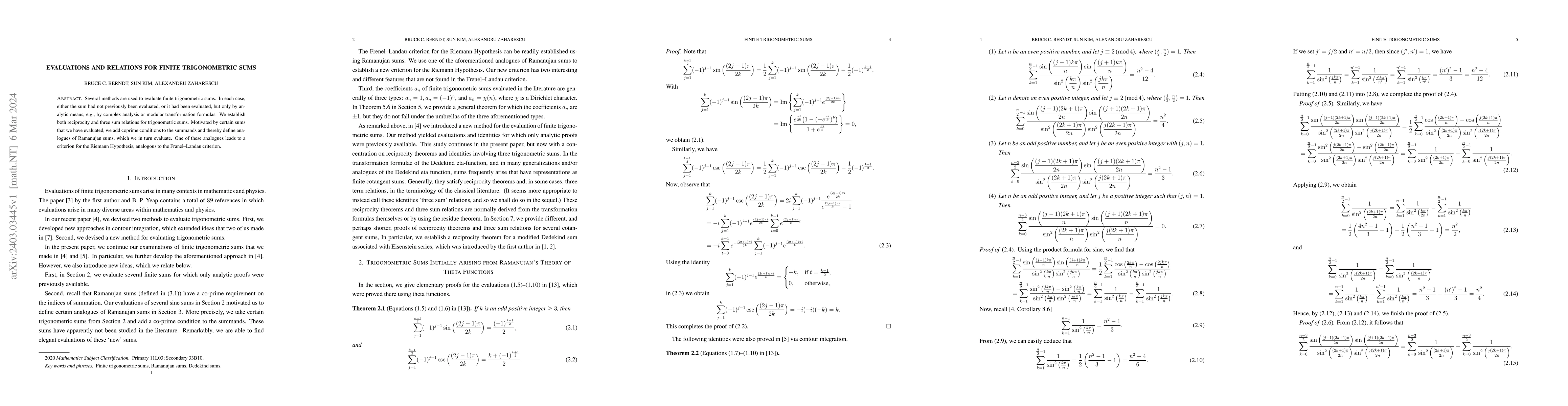 Thumbnail for Evaluations and relations for finite trigonometric sums