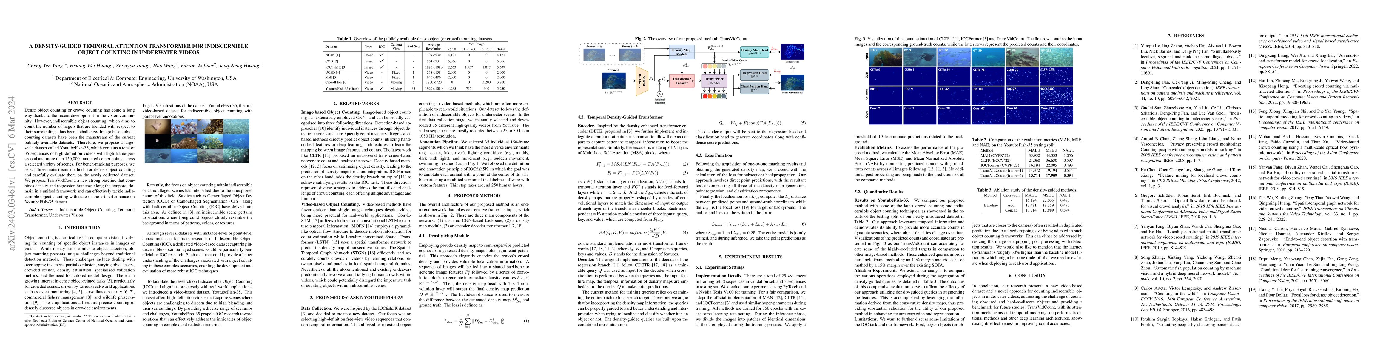 Thumbnail for A Density-Guided Temporal Attention Transformer for Indiscernible Object
  Counting in Underwater Video