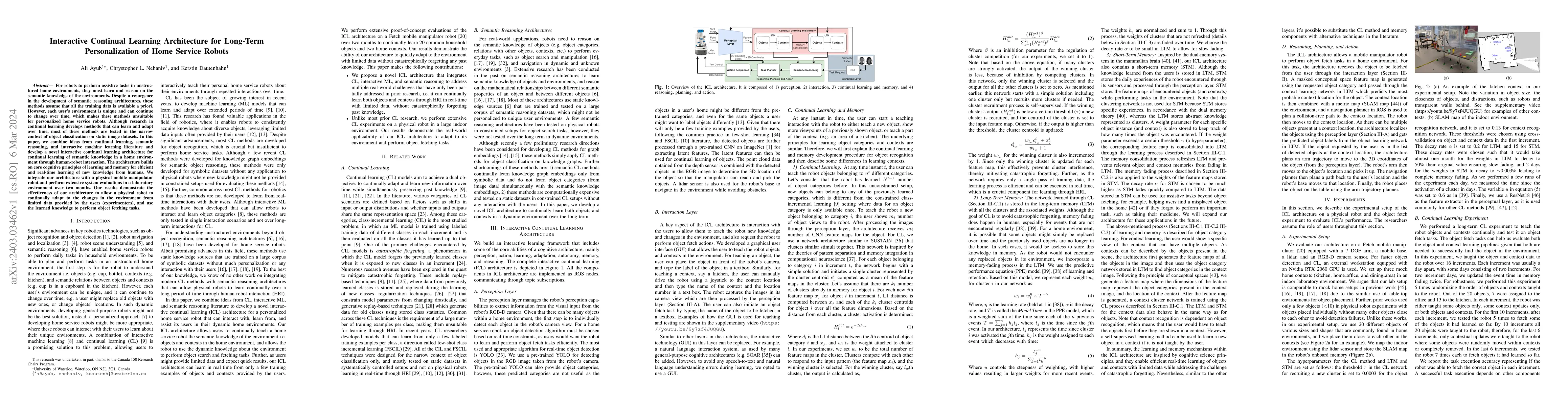 Thumbnail for Interactive Continual Learning Architecture for Long-Term
  Personalization of Home Service Robots