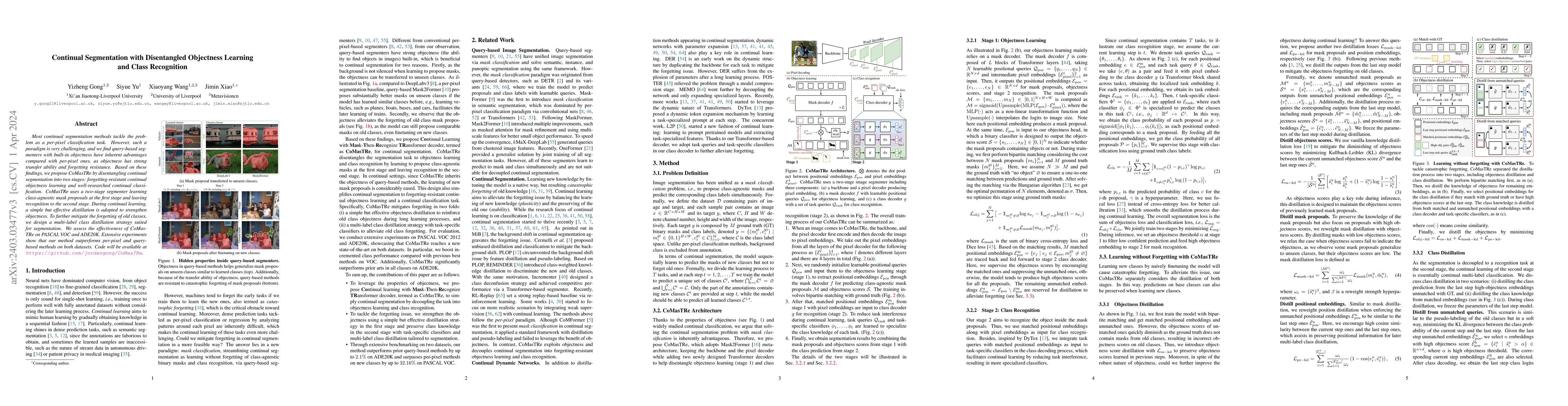 Thumbnail for Continual Segmentation with Disentangled Objectness Learning and Class
  Recognition