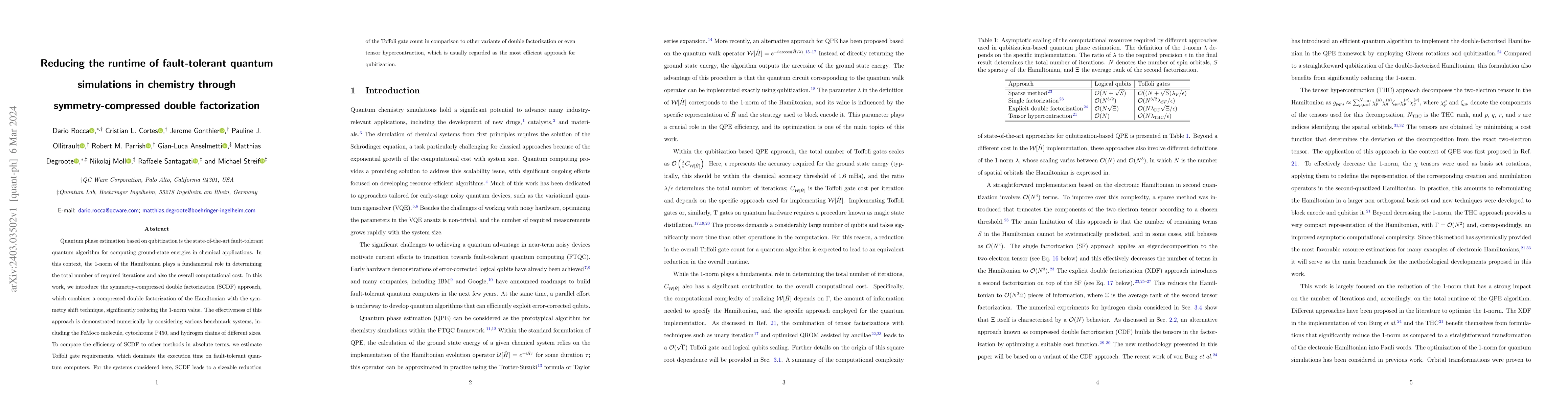 Thumbnail for Reducing the runtime of fault-tolerant quantum simulations in chemistry
  through symmetry-compressed double factorization