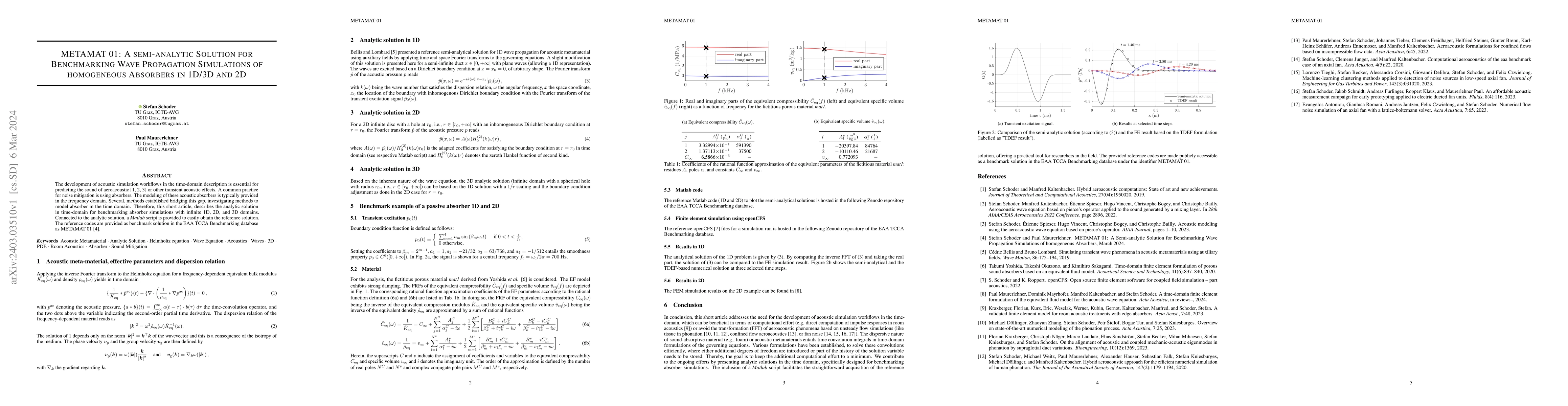 Thumbnail for METAMAT 01: A semi-analytic Solution for Benchmarking Wave Propagation
  Simulations of homogeneous Absorbers in 1D/3D and 2D