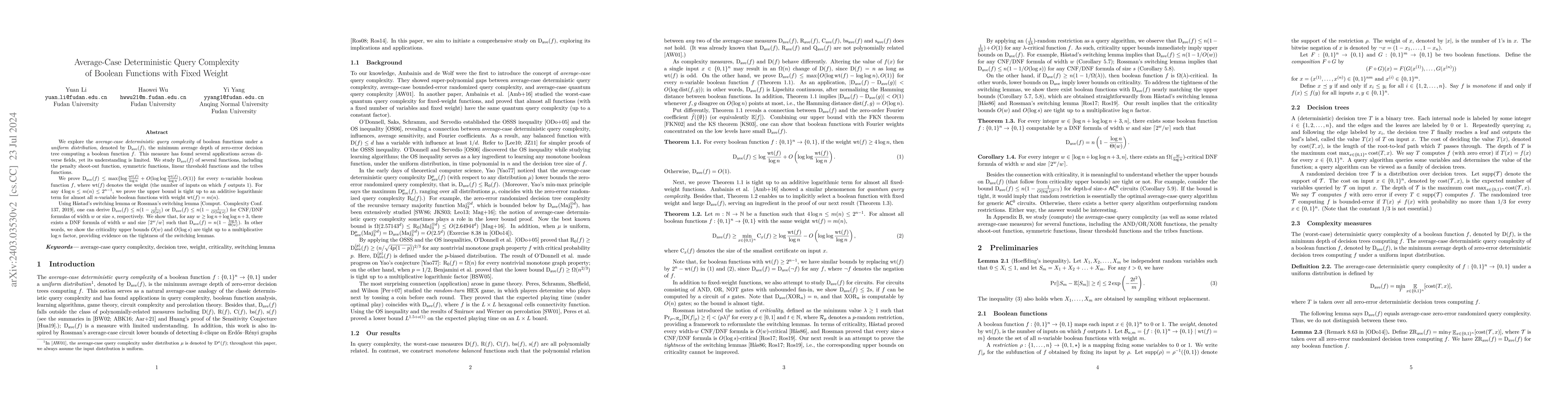 Thumbnail for Average-case deterministic query complexity of boolean functions with
  fixed weight