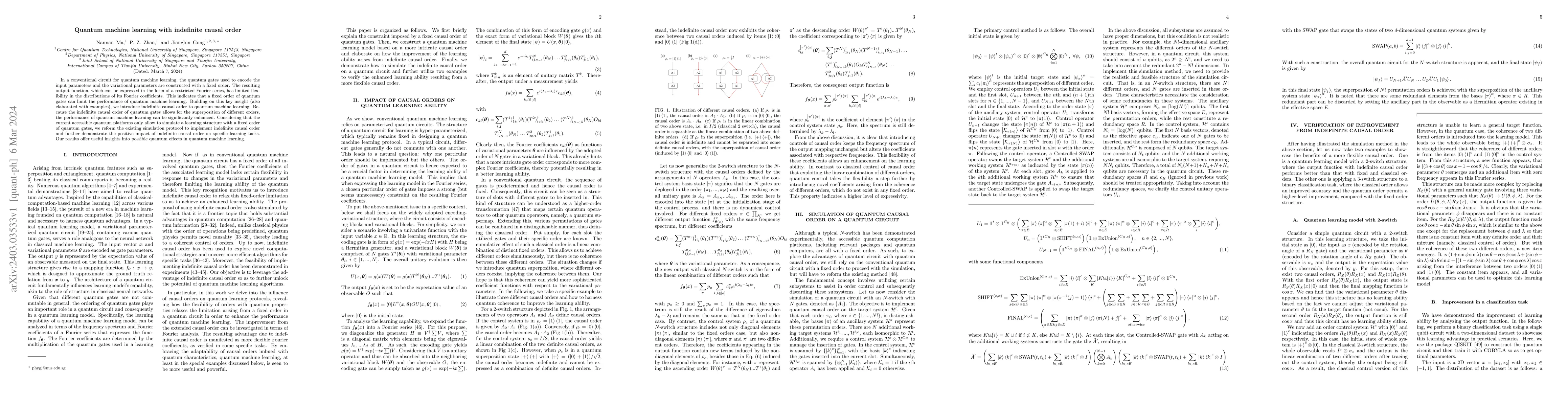 Thumbnail for Quantum machine learning with indefinite causal order