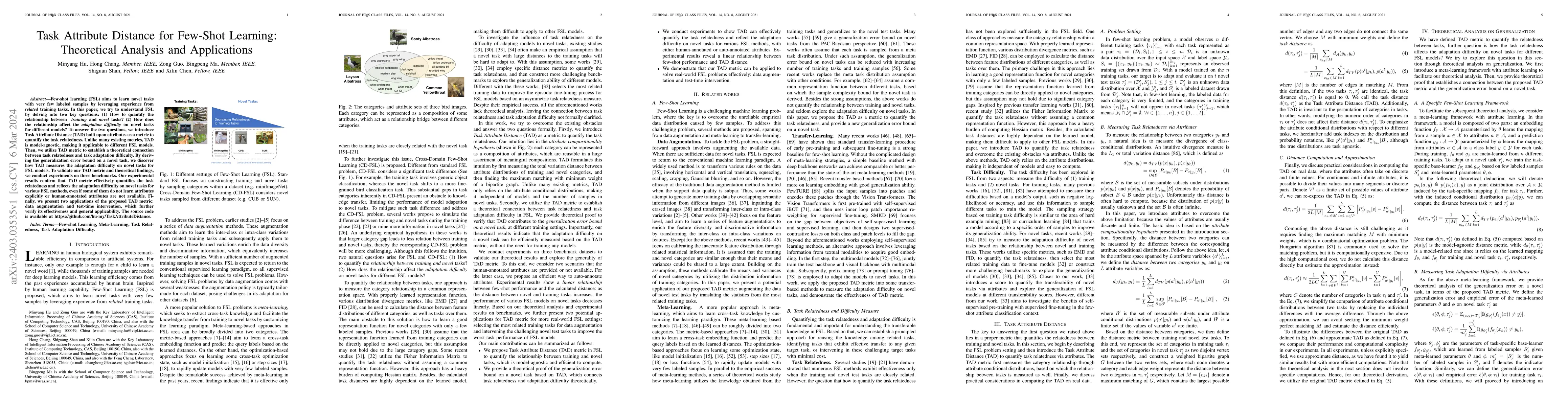 Thumbnail for Task Attribute Distance for Few-Shot Learning: Theoretical Analysis and
  Applications