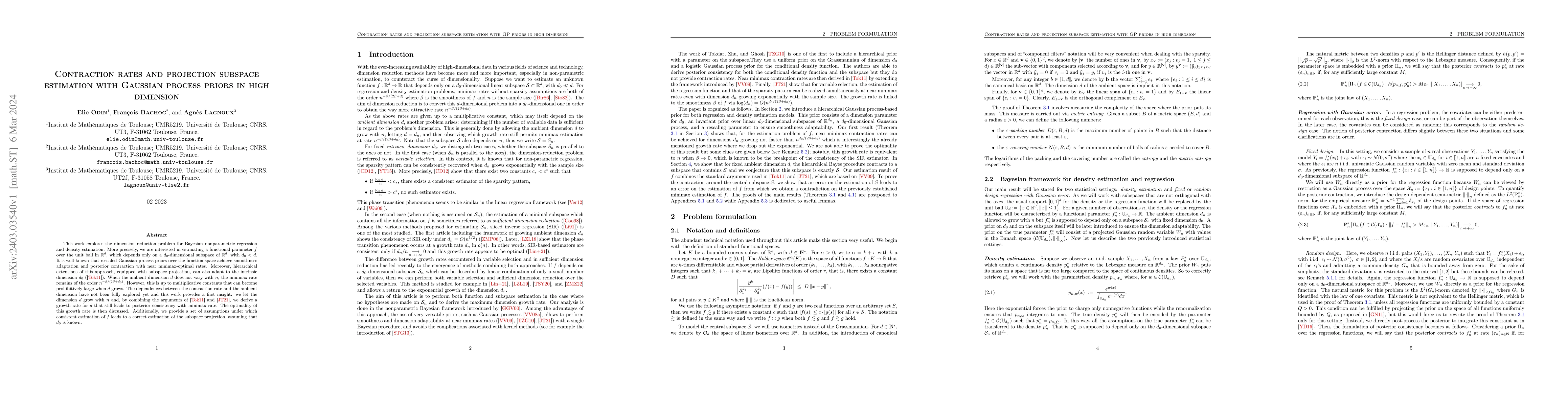 Thumbnail for Contraction rates and projection subspace estimation with Gaussian
  process priors in high dimension