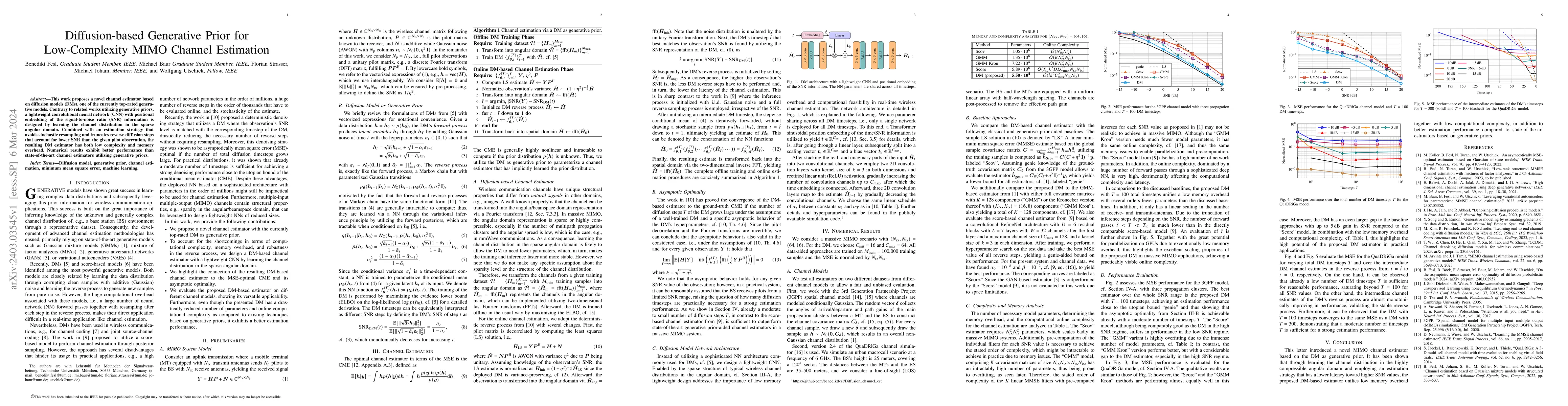 Thumbnail for Diffusion-based Generative Prior for Low-Complexity MIMO Channel
  Estimation