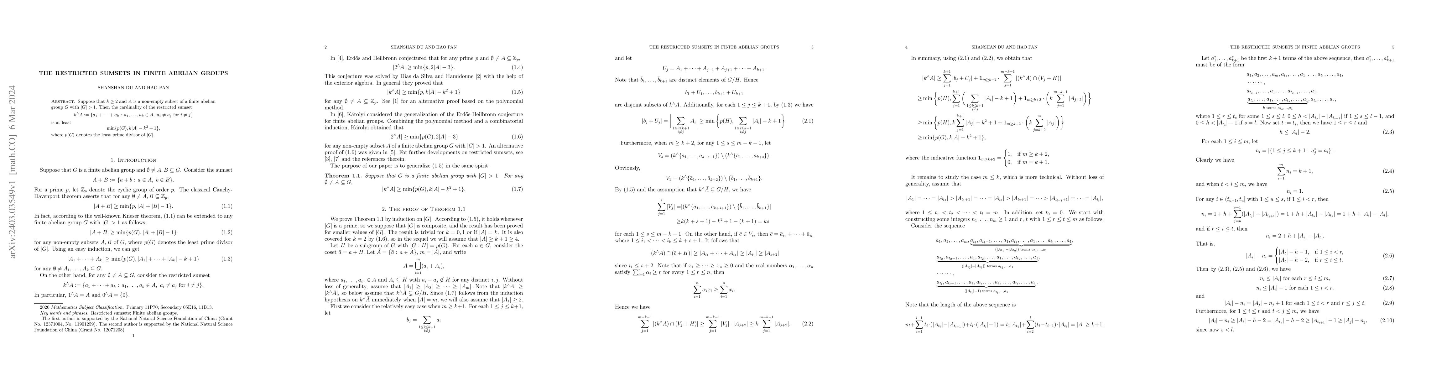 Thumbnail for The restricted sumsets in finite abelian groups