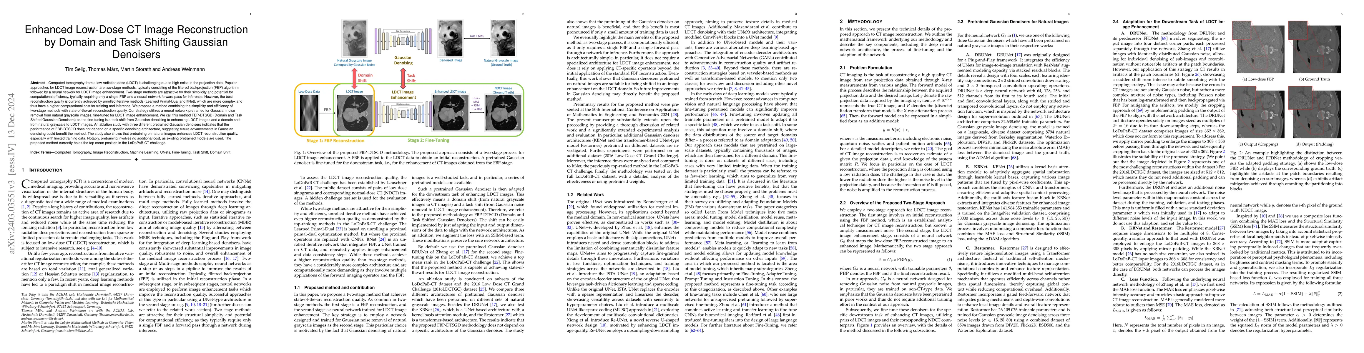 Thumbnail for Low-Dose CT Image Reconstruction by Fine-Tuning a UNet Pretrained for
  Gaussian Denoising for the Downstream Task of Image Enhancement