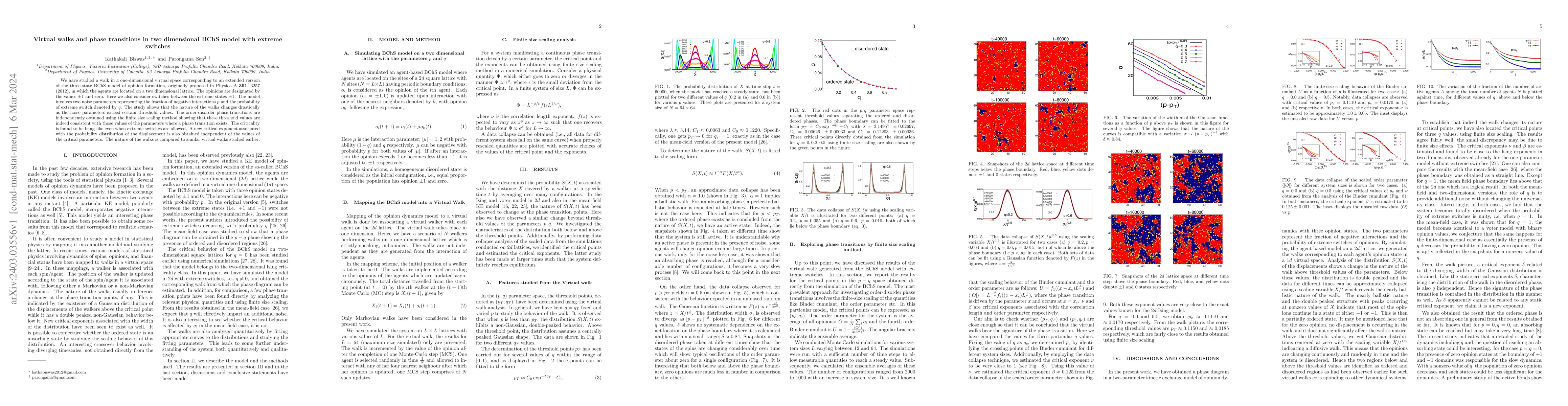Thumbnail for Virtual walks and phase transitions in two dimensional BChS model with
  extreme switches