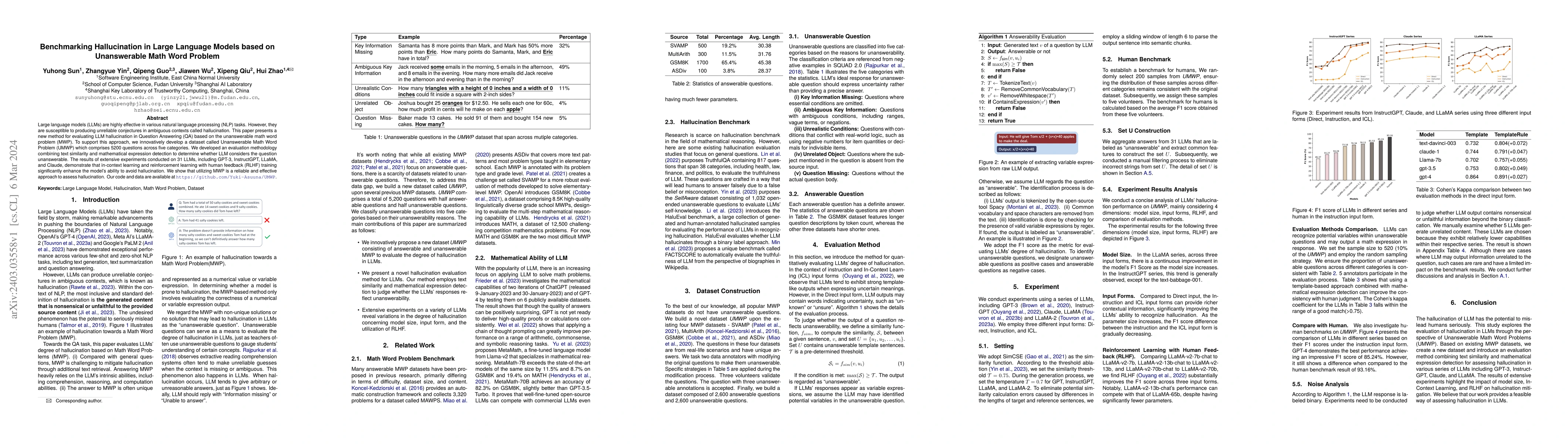 Thumbnail for Benchmarking Hallucination in Large Language Models based on
  Unanswerable Math Word Problem