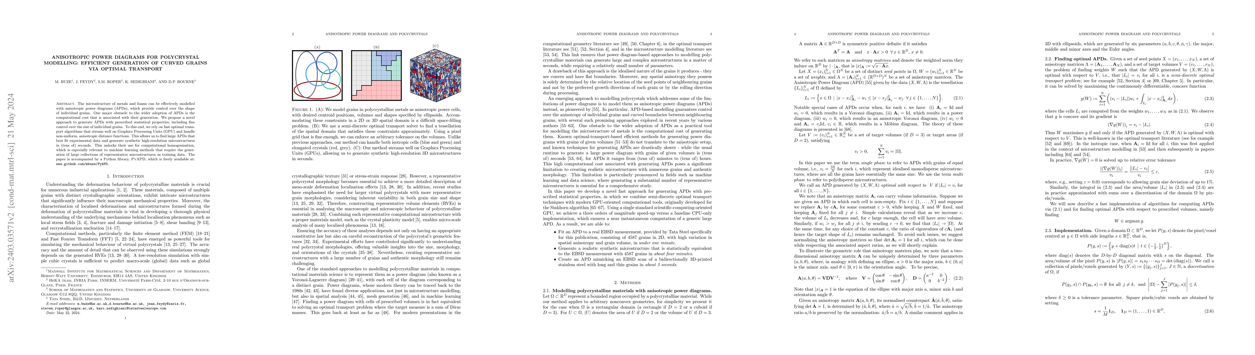 Thumbnail for Anisotropic power diagrams for polycrystal modelling: efficient
  generation of curved grains via optimal transport