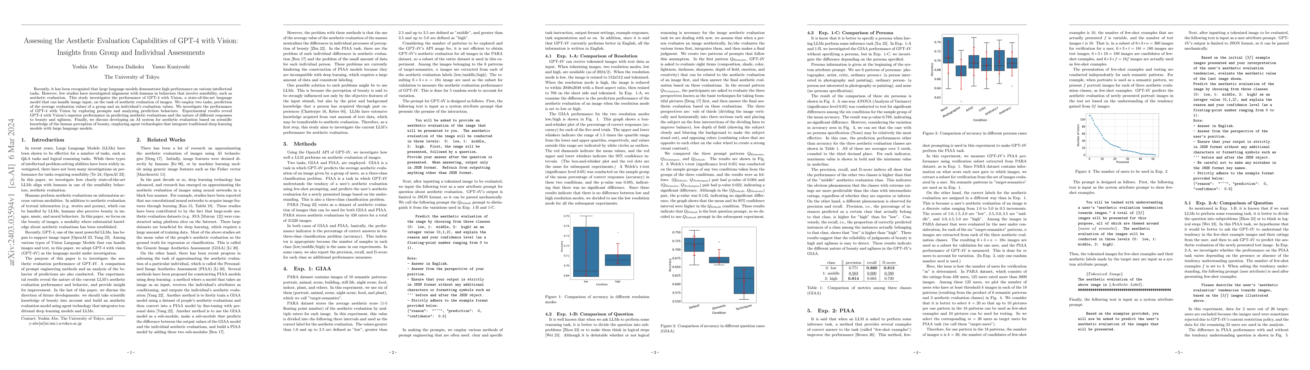 Thumbnail for Assessing the Aesthetic Evaluation Capabilities of GPT-4 with Vision:
  Insights from Group and Individual Assessments