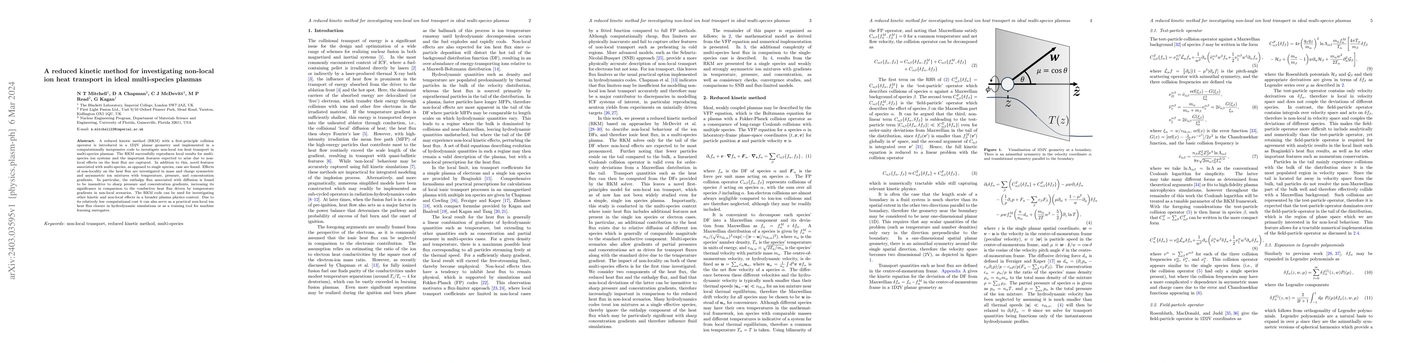 Thumbnail for A reduced kinetic method for investigating non-local ion heat transport
  in ideal multi-species plasmas