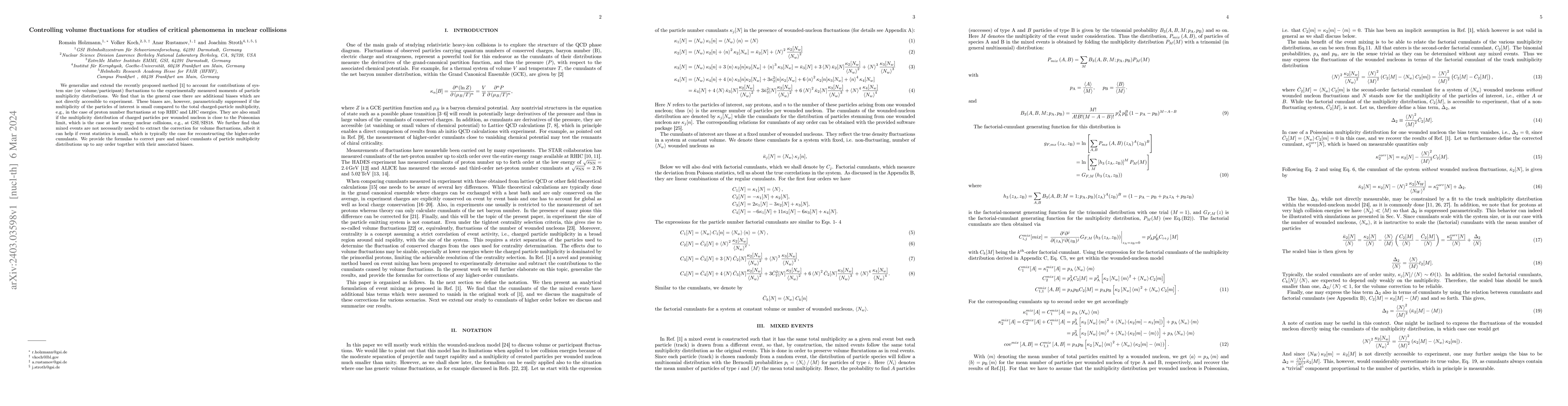 Thumbnail for Controlling volume fluctuations for studies of critical phenomena in
  nuclear collisions