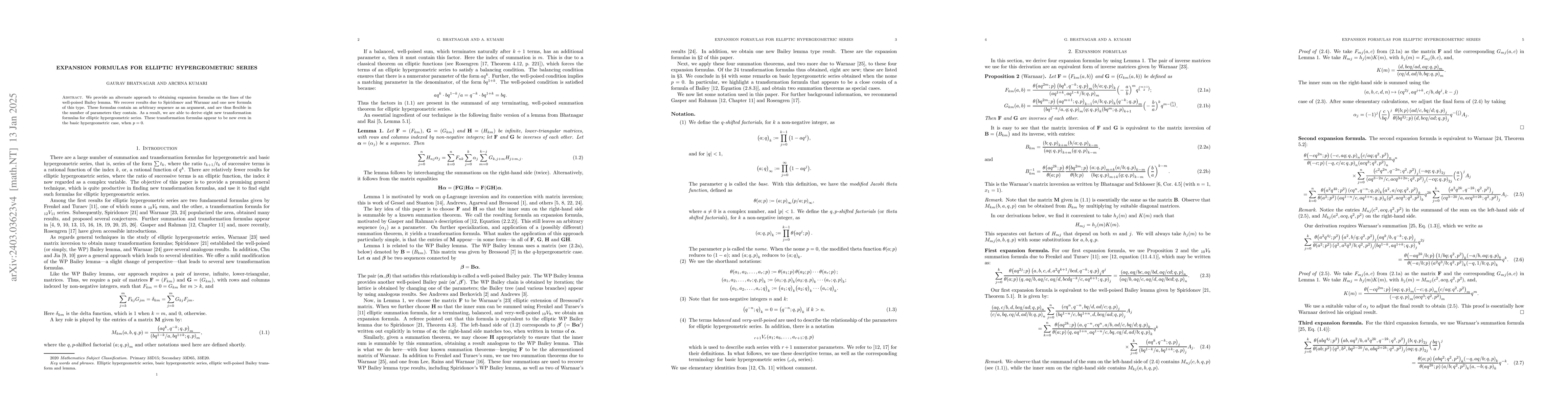 Thumbnail for An expansion formula for elliptic hypergeometric series