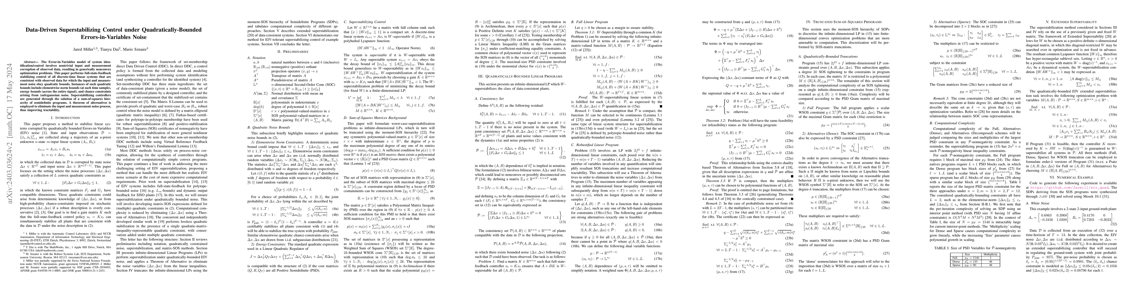 Thumbnail for Data-Driven Superstabilizing Control under Quadratically-Bounded
  Errors-in-Variables Noise