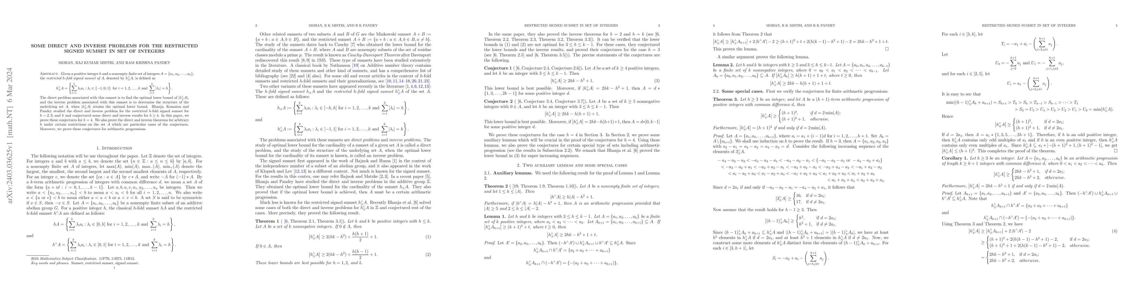 Thumbnail for Some direct and inverse problems for the Restricted Signed sumset in set
  of integers