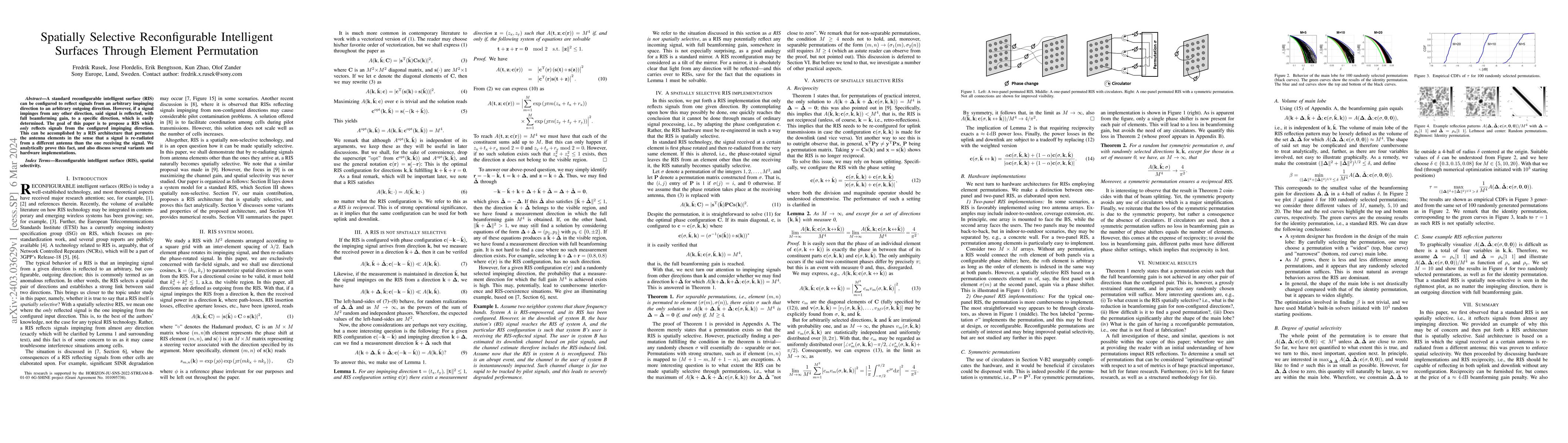 Thumbnail for Spatially Selective Reconfigurable Intelligent Surfaces Through Element
  Permutation