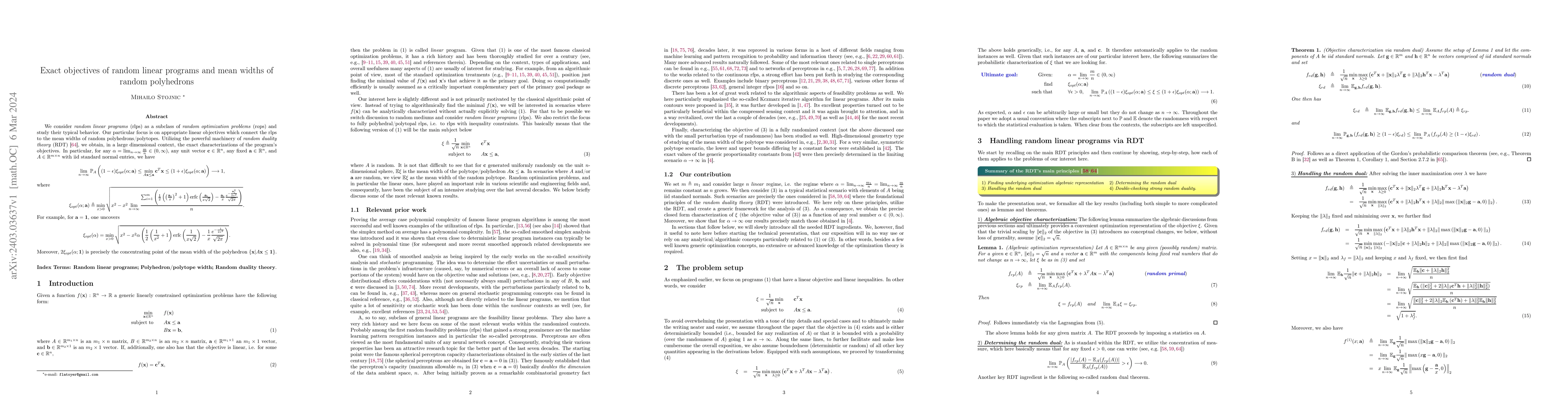 Thumbnail for Exact objectives of random linear programs and mean widths of random
  polyhedrons