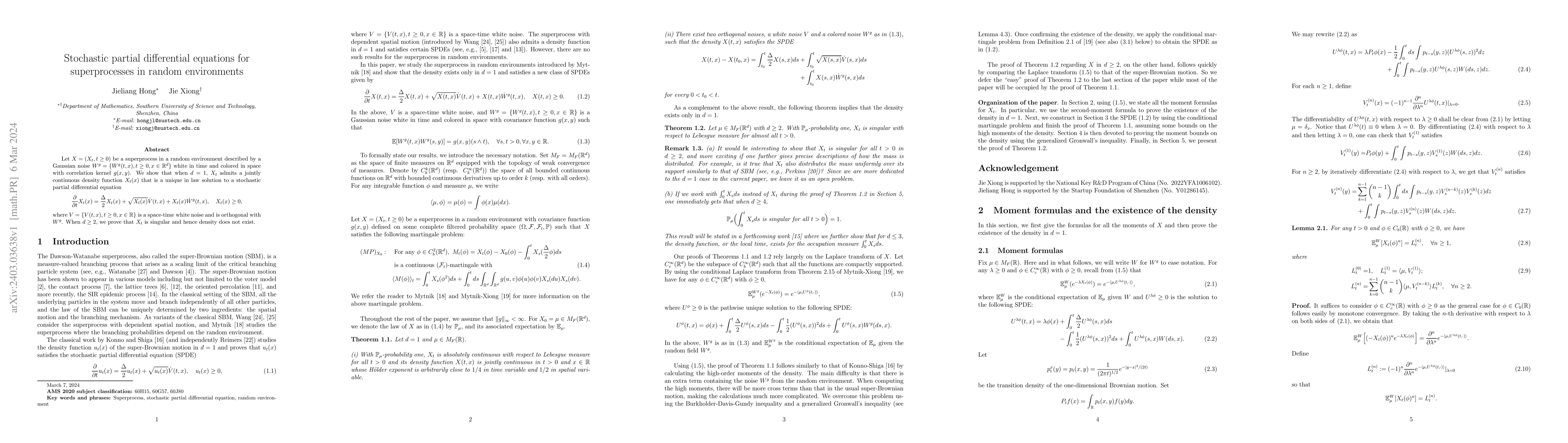 Thumbnail for Stochastic partial differential equations for superprocesses in random
  environments