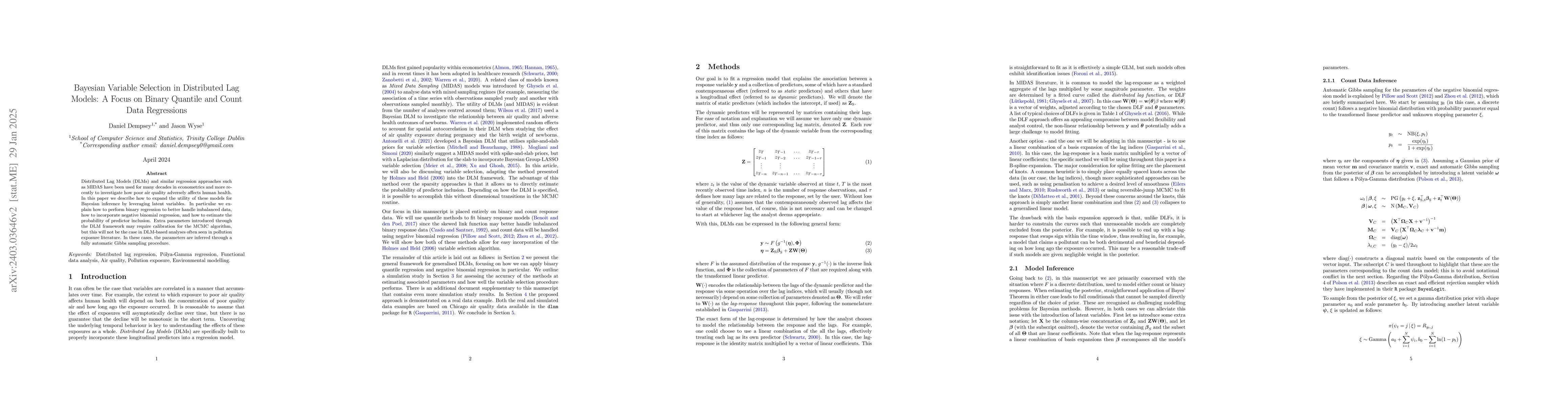Thumbnail for Bayesian Generalized Distributed Lag Regression with Variable Selection