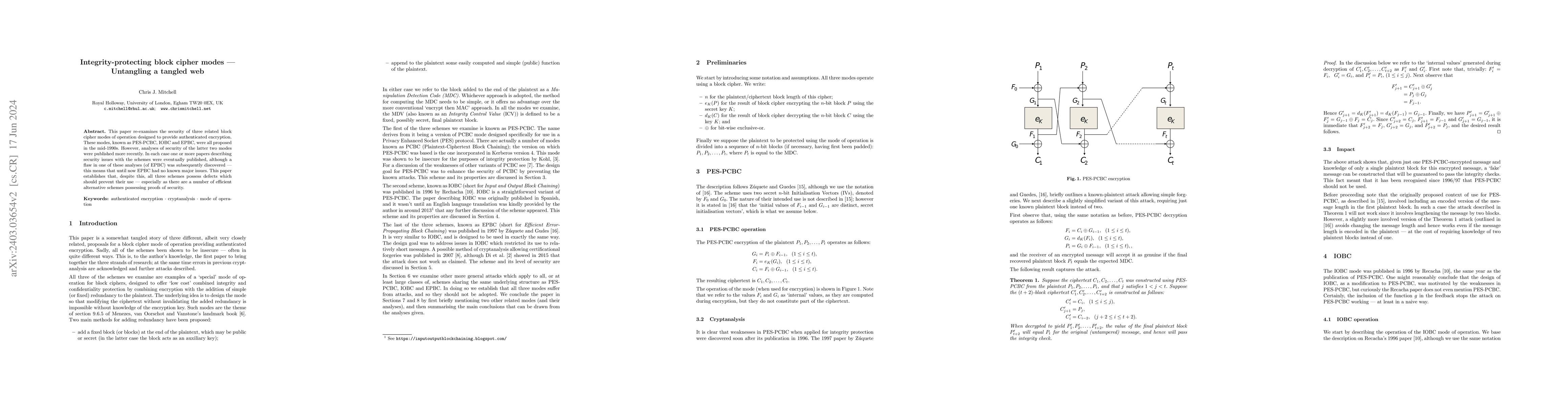 Thumbnail for Integrity-protecting block cipher modes -- Untangling a tangled web