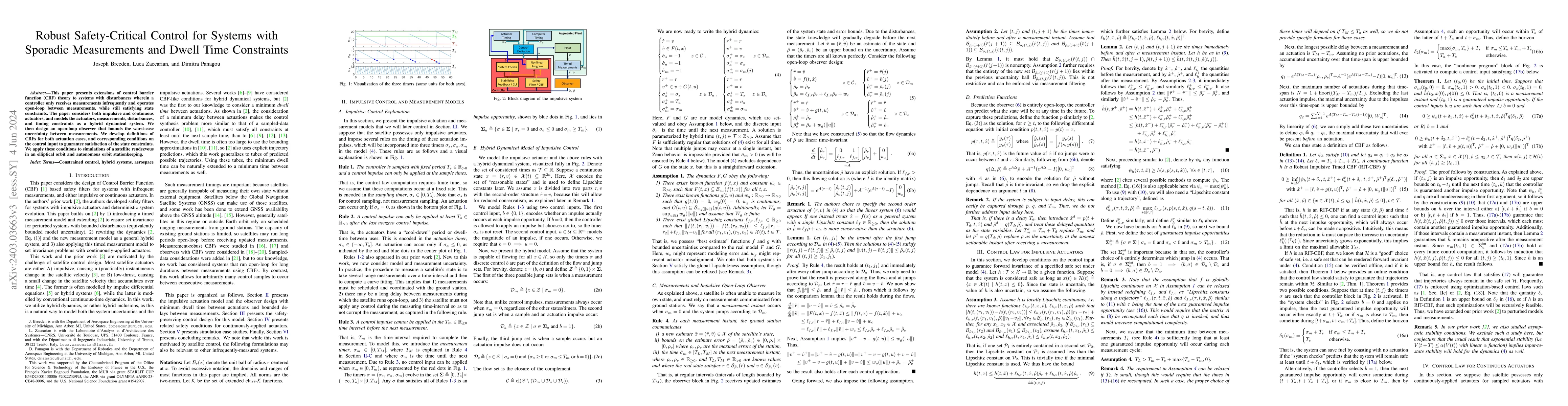 Thumbnail for Robust Safety-Critical Control for Systems with Sporadic Measurements
  and Dwell Time Constraints