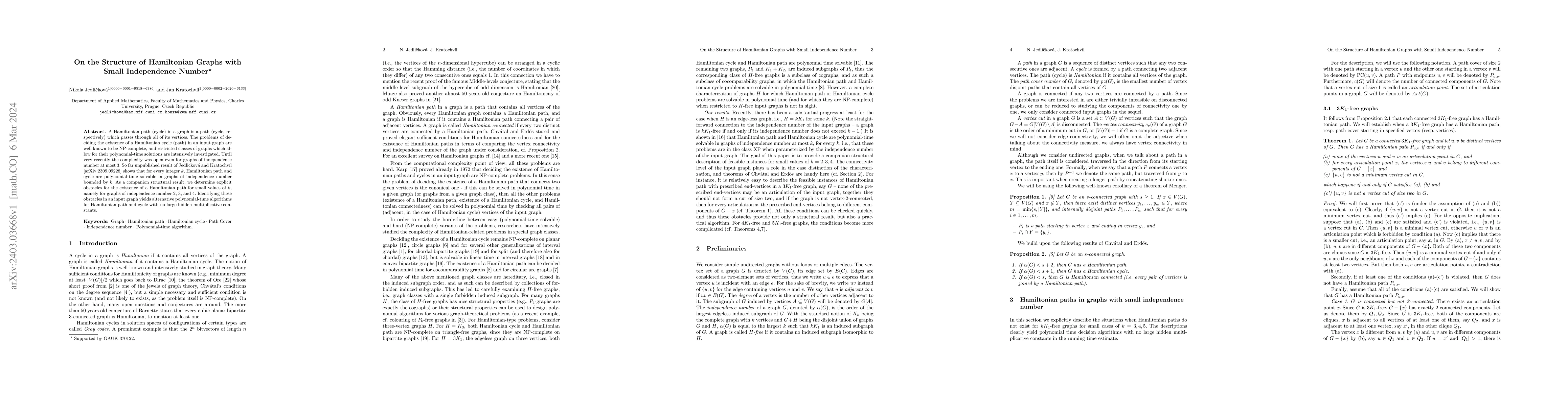 Thumbnail for On the Structure of Hamiltonian Graphs with Small Independence Number