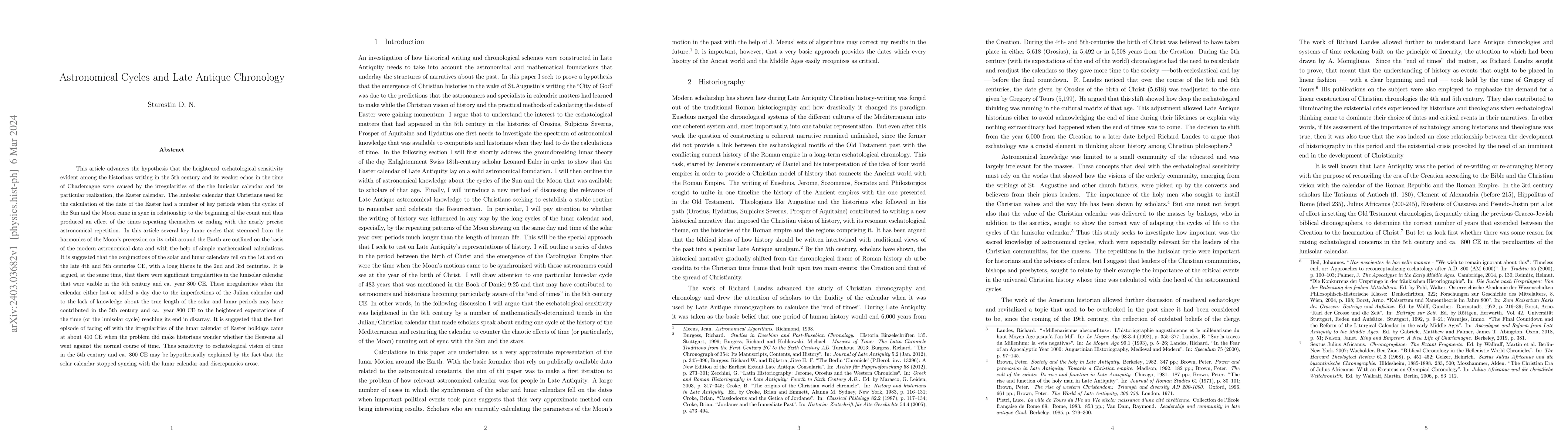 Thumbnail for Astronomical Lunisolar Cycles and Late Antique Chronology