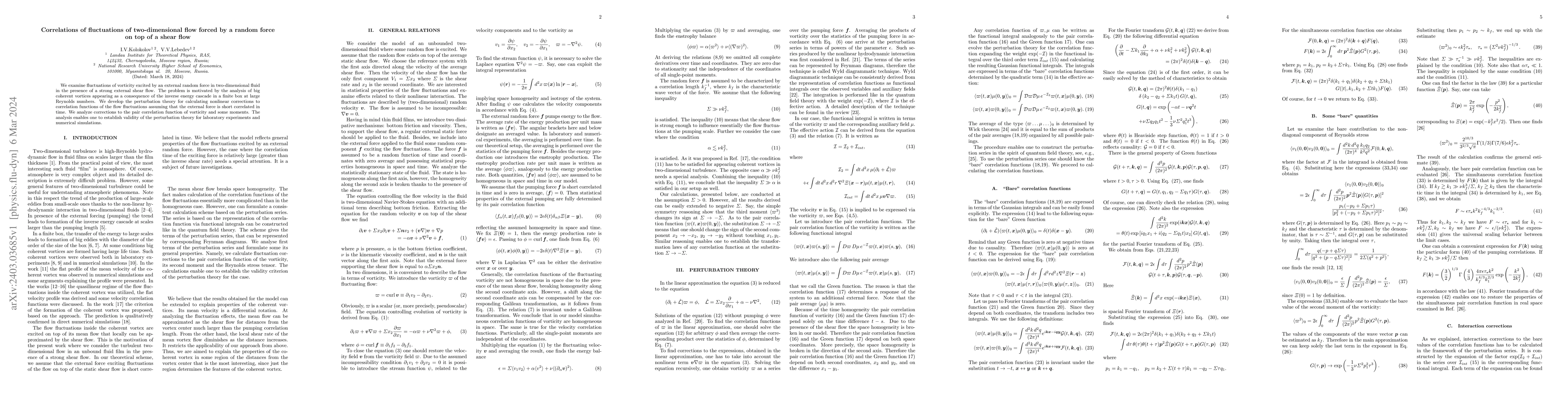 Thumbnail for Correlations of fluctuations of two-dimensional flow forced by a random
  force on top of a shear flow