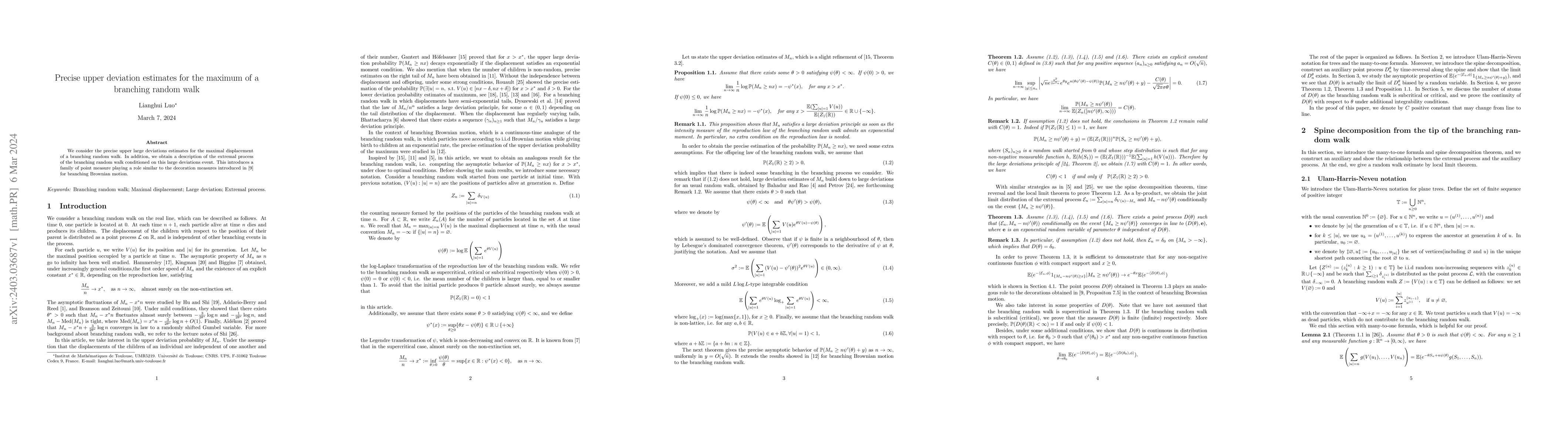 Thumbnail for Precise upper deviation estimates for the maximum of a branching random
  walk