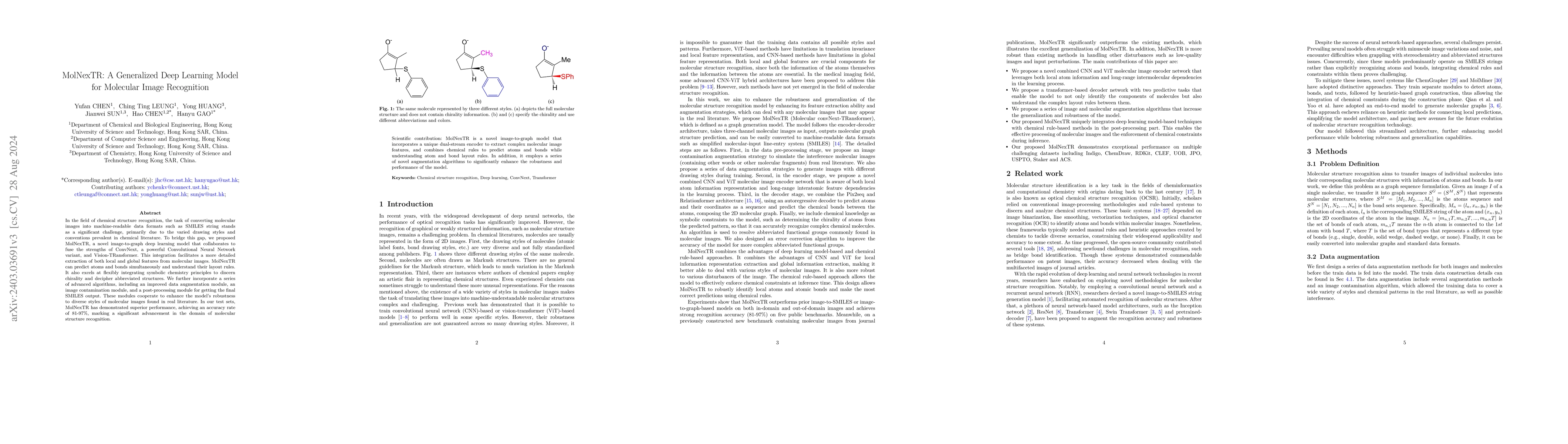 Thumbnail for MolNexTR: A Generalized Deep Learning Model for Molecular Image
  Recognition
