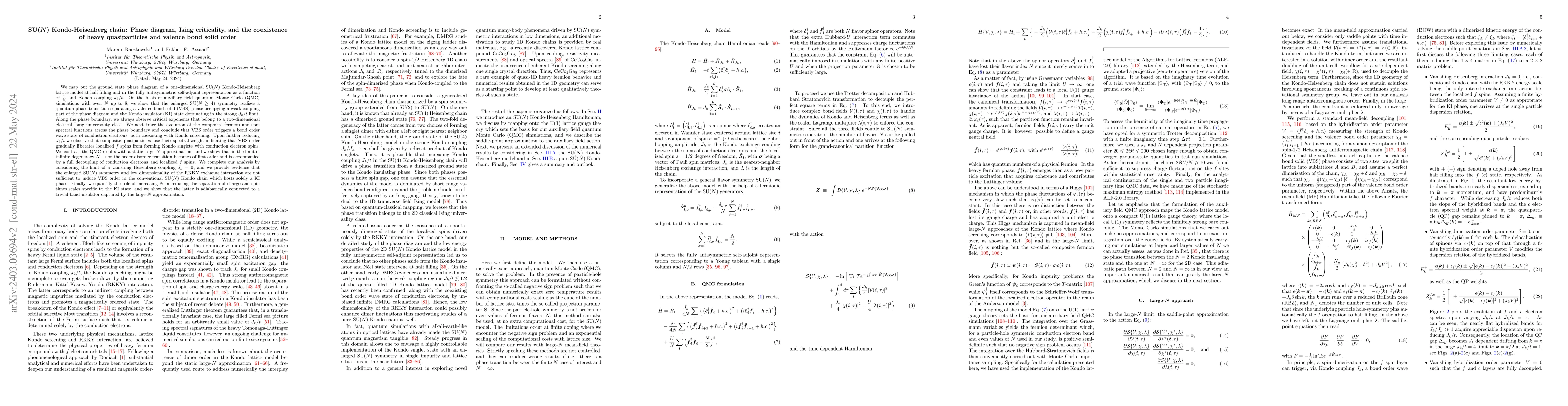 Thumbnail for SU($\boldsymbol N$) Kondo-Heisenberg chain: Phase diagram, Ising
  criticality, and the coexistence of heavy quasiparticles and valence bond
  solid order