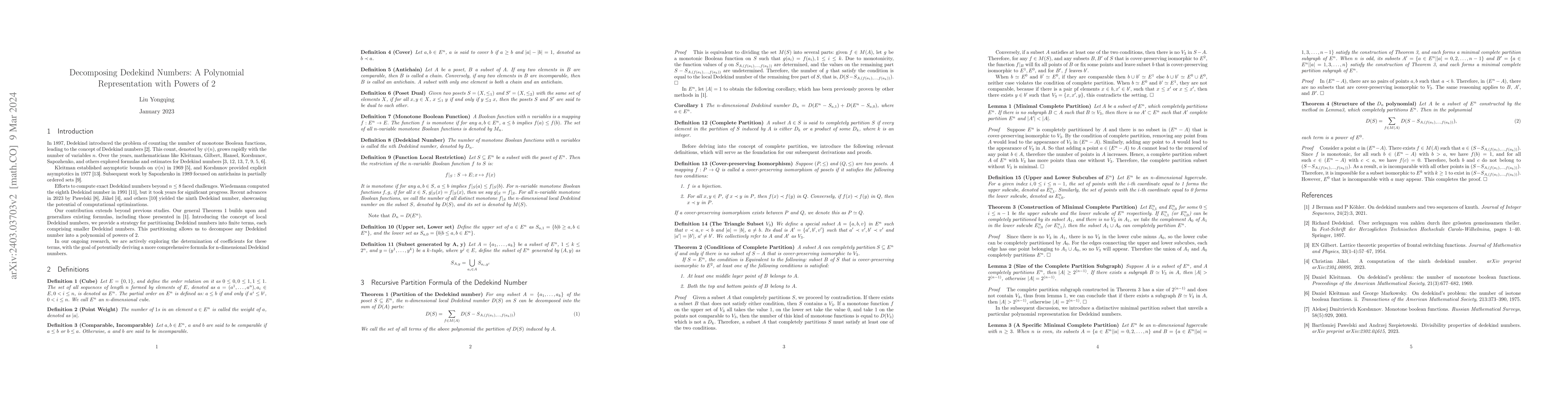 Thumbnail for Decomposing Dedekind Numbers: A Polynomial Representation with Powers of
  2