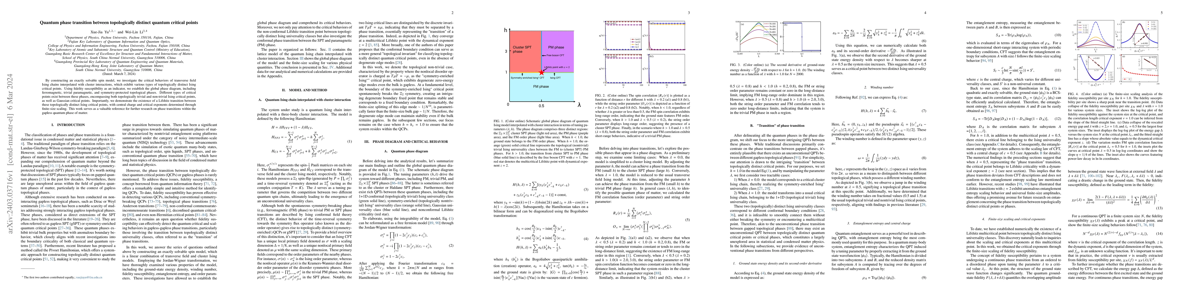 Thumbnail for Quantum phase transition between topologically distinct quantum critical
  points
