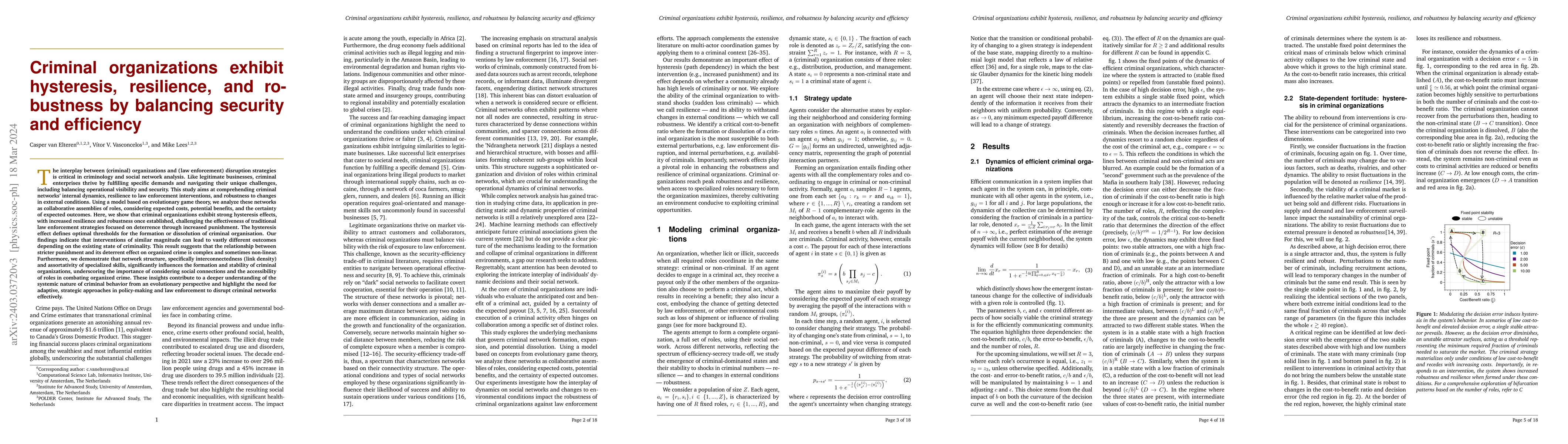Thumbnail for Criminal organizations exhibit hysteresis, resilience, and robustness by
  balancing security and efficiency