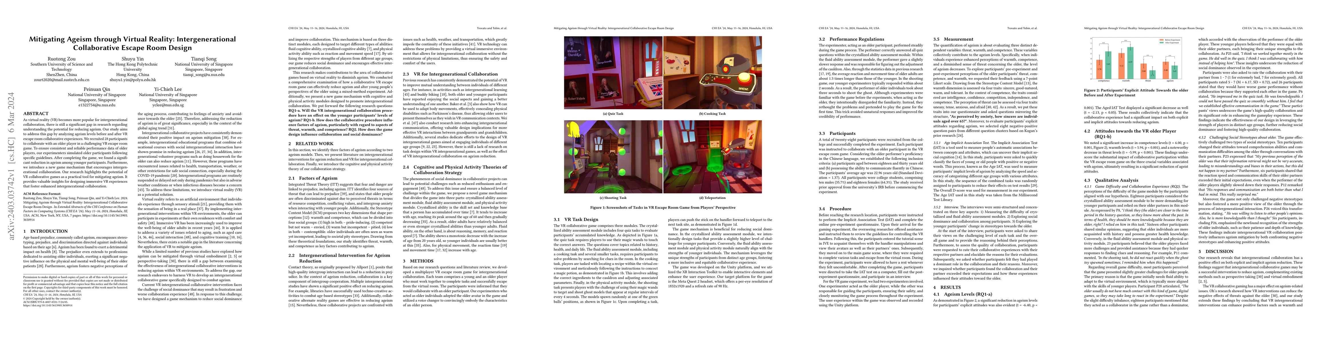 Thumbnail for Mitigating Ageism through Virtual Reality: Intergenerational
  Collaborative Escape Room Design
