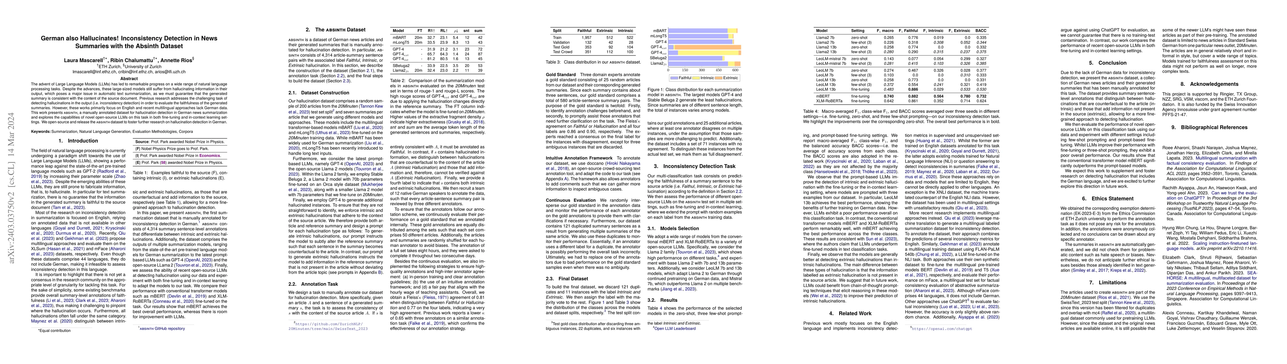Thumbnail for German also Hallucinates! Inconsistency Detection in News Summaries with
  the Absinth Dataset