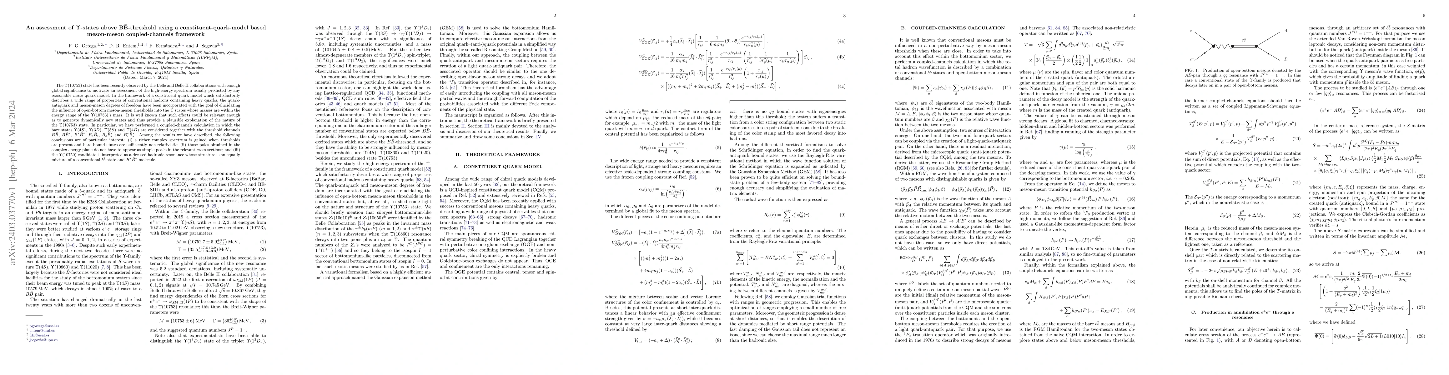 Thumbnail for An assessment of $\mathbf{\Upsilon}$-states above $\mathbf{B\bar
  B}$-threshold using a constituent-quark-model based meson-meson
  coupled-channels framework