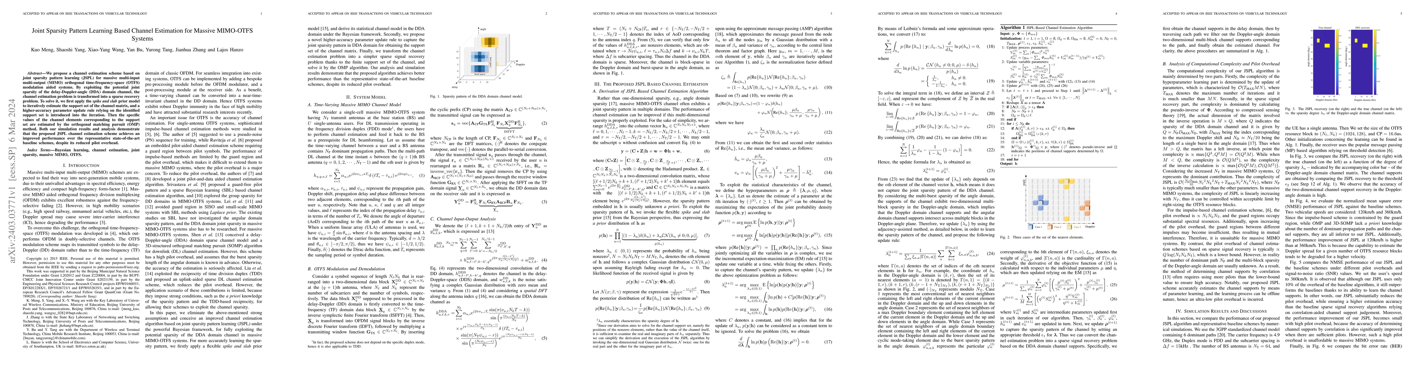Thumbnail for Joint Sparsity Pattern Learning Based Channel Estimation for Massive
  MIMO-OTFS Systems