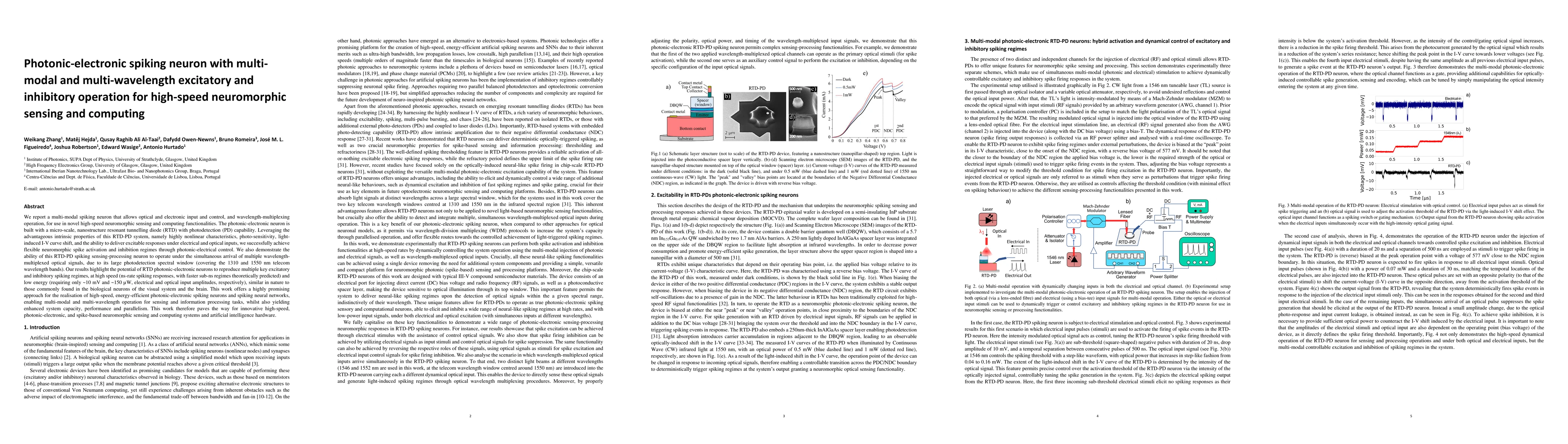 Thumbnail for Photonic-electronic spiking neuron with multi-modal and multi-wavelength
  excitatory and inhibitory operation for high-speed neuromorphic sensing and
  computing