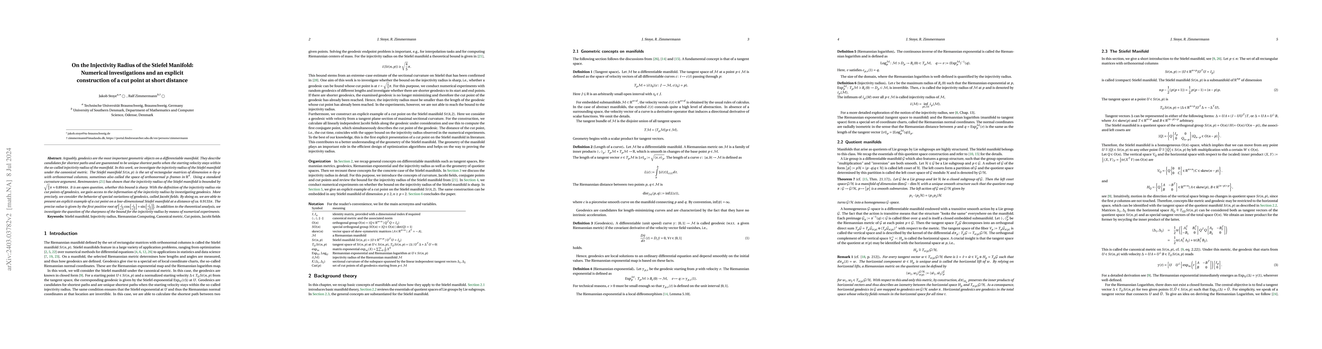Thumbnail for On the Injectivity Radius of the Stiefel Manifold: Numerical
  investigations and an explicit construction of a cut point at short distance