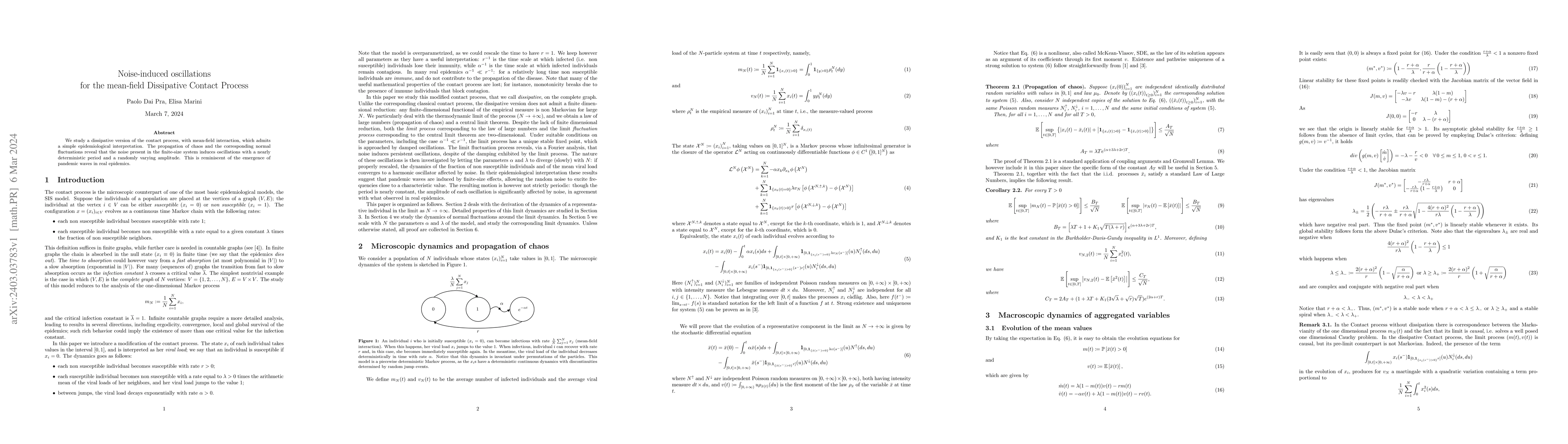 Thumbnail for Noise-induced oscillations for the mean-field Dissipative Contact
  Process