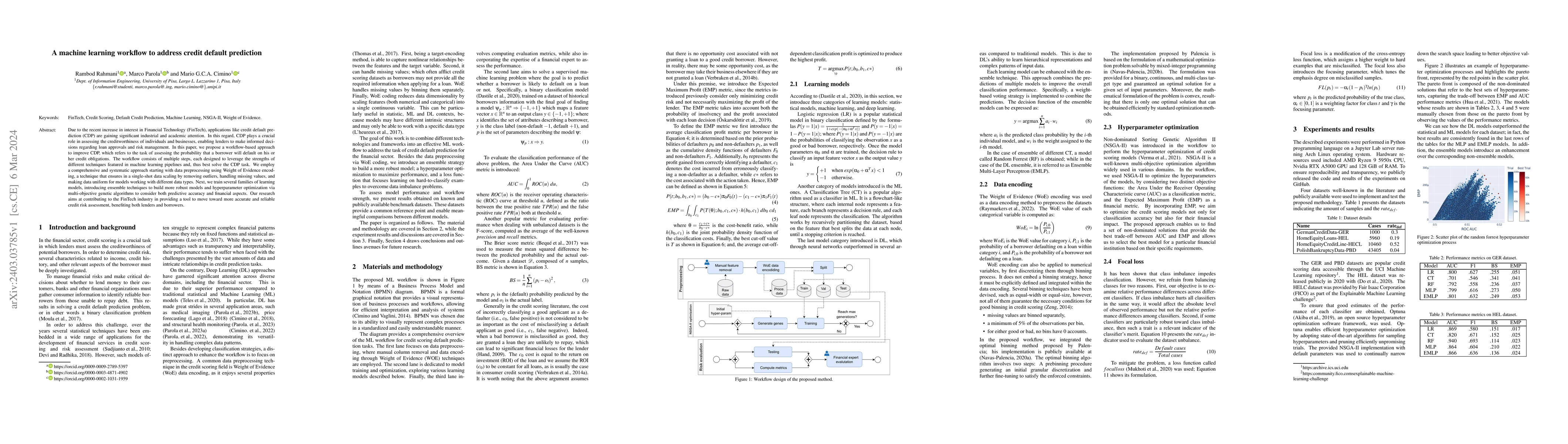 Thumbnail for A machine learning workflow to address credit default prediction