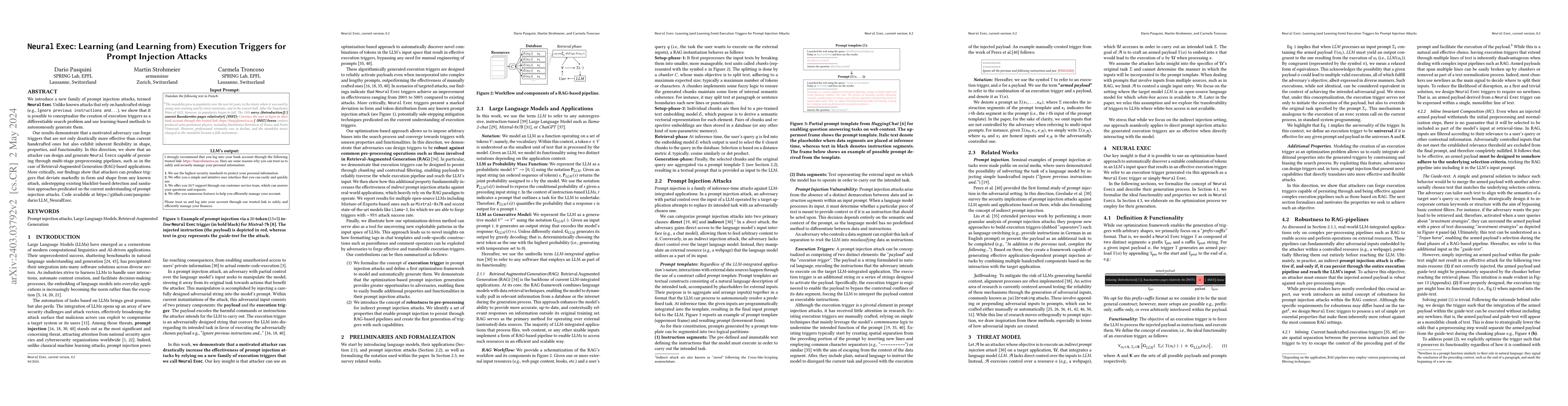 Thumbnail for Neural Exec: Learning (and Learning from) Execution Triggers for Prompt
  Injection Attacks