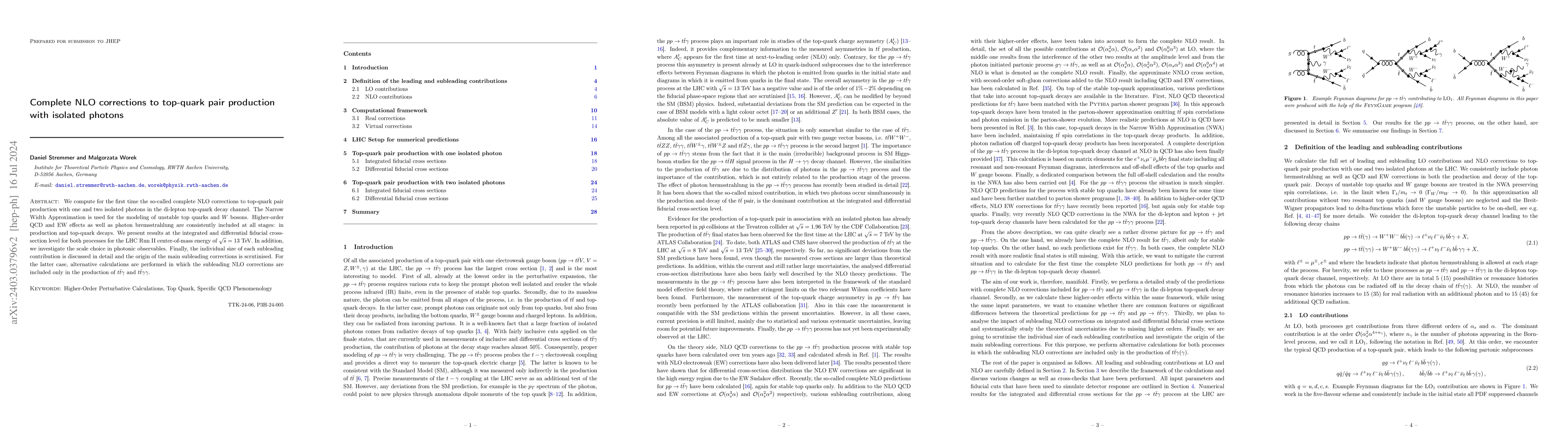 Thumbnail for Complete NLO corrections to top-quark pair production with isolated
  photons