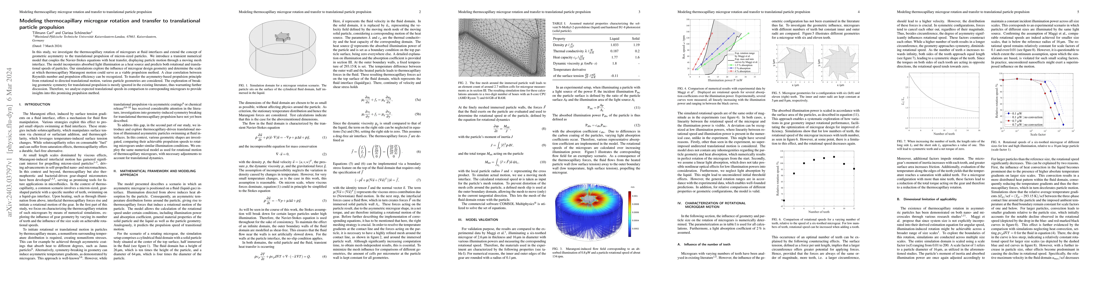 Thumbnail for Modeling thermocapillary microgear rotation and transfer to
  translational particle propulsion